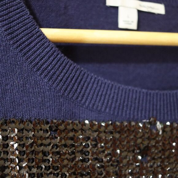 Halogen Blue Sequin Y2K Striped Long Sleeve Top LG - Picture 5 of 12